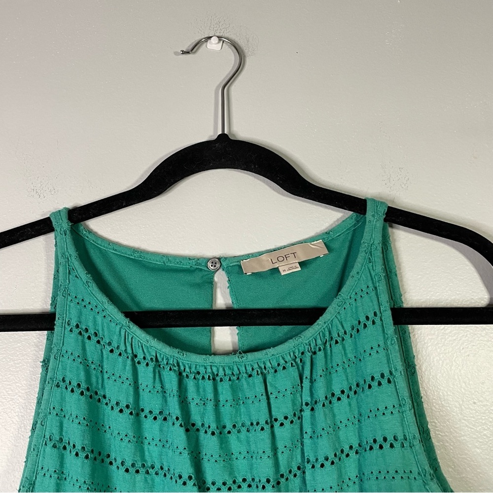LOFT Aqua Blue Green Doily Style Cutout Sleeveless Dress Business Casual Medium - Picture 6 of 9